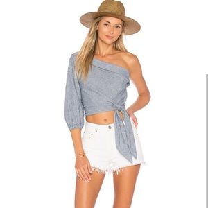 Free People Get Down Blue Striped Crop Top